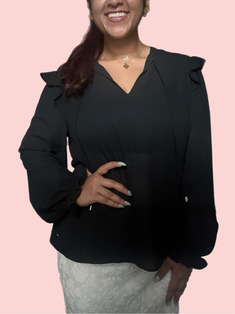 tommy hilfiger sheer tie-neck blouse - black